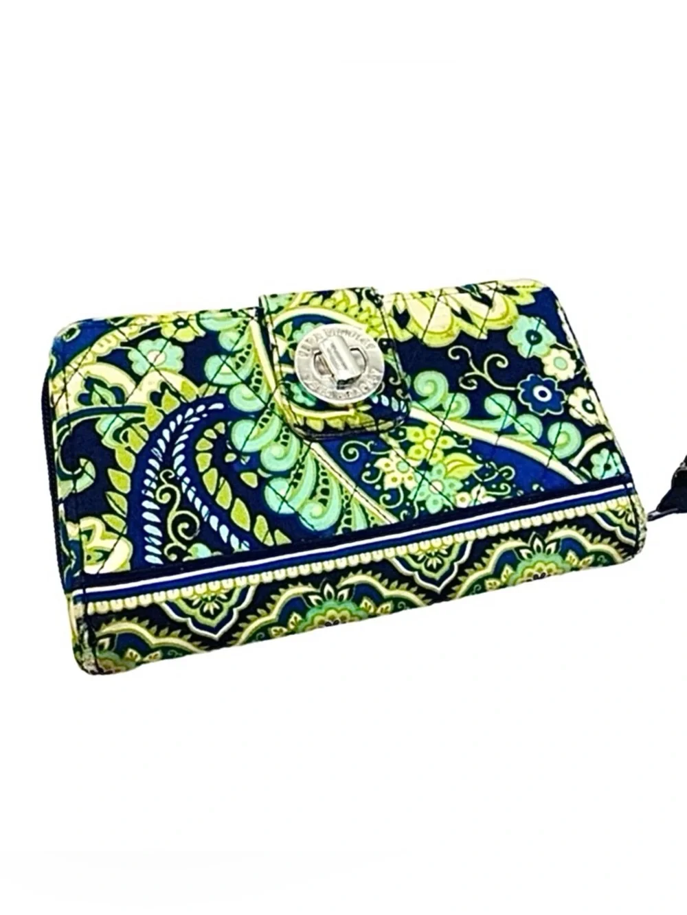 VERA BRADLEY ~ Rhythm & Blues Turn Lock Paisley Print Long Quilted Wallet 6 x 4